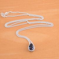 BOXED GIFT /925 Sapphire (Lab Created) & Cz Pendant & Chain/Sapphire Jewelry/Silver Sapphire Necklace/Sapphire Pendant/Sapphire Gift/UK - Thumbnail 2