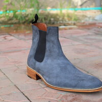 Crafted Leather Classic Gray Suede Leather Chelsea Boot - Thumbnail 2