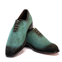 Crafted Leather Classic Aqua Green Suede Leather Dress Shoes - Thumbnail 1