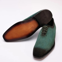 Crafted Leather Classic Aqua Green Suede Leather Dress Shoes - Thumbnail 2