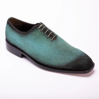 Crafted Leather Classic Aqua Green Suede Leather Dress Shoes - Thumbnail 3