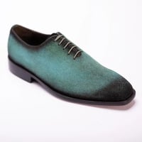 Crafted Leather Classic Aqua Green Suede Leather Dress Shoes - Thumbnail 5