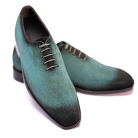 Crafted Leather Classic Aqua Green Suede Leather Dress Shoes - Thumbnail 6