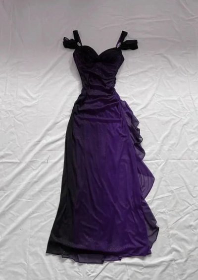 Shiny A Line Ombre Purple Chiffon Long Evening Dress