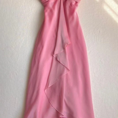 Strapless sweet pink chiffon long prom dress formal party dress