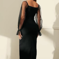 Elegant Lantern Sleeve Mesh Patchwork Bodycon Midi Formal Prom Dress - Thumbnail 1