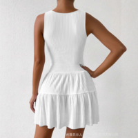 Solid Color Lace V-Neck Sleeveless Ruffle Edge Dress - Thumbnail 4