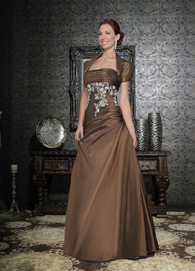 Elegant Coffee Sheath Lace Appliques with Jacket Mother Of The Bride/ Groom Dresses Formal Evening Dress