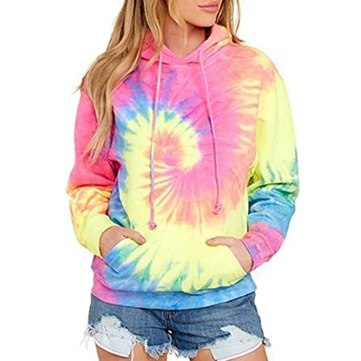 Harajuku style ice cream Star tie-dye color hooded zipper sweater coat 