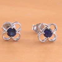 BOXED GIFT/925 Sapphire (Lab Created) Stud Earrings/Daisy Sapphire Studs/Sapphire Jewellery/Sapphire Jewelry/Sapphire Jewelery/September Birthstone - Thumbnail 1