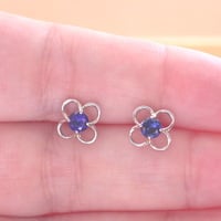 BOXED GIFT/925 Sapphire (Lab Created) Stud Earrings/Daisy Sapphire Studs/Sapphire Jewellery/Sapphire Jewelry/Sapphire Jewelery/September Birthstone - Thumbnail 5