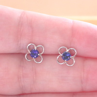 925 Sapphire (Lab Created) Stud Earrings/Daisy Sapphire Studs/Sapphire Jewellery/Sapphire Jewelry/Sapphire Jewelery/September Birthstone - Thumbnail 2