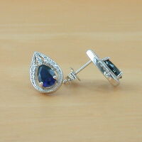 BOXED GIFT/Sterling Silver Sapphire (Lab Created) Stud Earrings/Sterling Silver Sapphire Earrings UK/Sapphire Jewelry/Sapphire Jewellery/September - Thumbnail 2