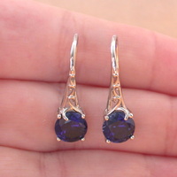 BOXED GIFT/Sterling Silver Sapphire Solitaire Earrings/Sapphire Hook Earrings/Sapphire Earring/Gemstone Earrings/Blue Sapphire Earrings/Jewellery - Thumbnail 2