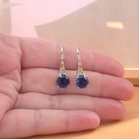 BOXED GIFT/Sterling Silver Sapphire Solitaire Earrings/Sapphire Hook Earrings/Sapphire Earring/Gemstone Earrings/Blue Sapphire Earrings/Jewellery - Thumbnail 4