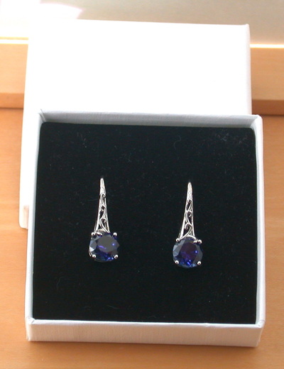 BOXED GIFT/Sterling Silver Sapphire Solitaire Earrings/Sapphire Hook Earrings/Sapphire Earring/Gemstone Earrings/Blue Sapphire Earrings/Jewellery