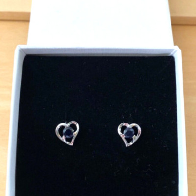 Boxed gift/sterling silver sapphire heart stud earrings/sapphire jewellery/sapphire jewelry/heart earrings/heart jewellery/september birthstone/uk