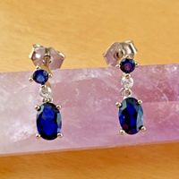 BOXED GIFT/Sterling Silver Sapphire & Cz Stud Earrings/Sapphire Earrings/Sapphire Studs/Sapphire Jewellery/Sapphire Jewelry/September Birthstone/UK - Thumbnail 2
