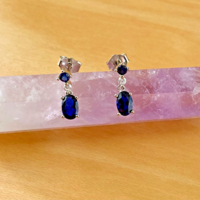 BOXED GIFT/Sterling Silver Sapphire & Cz Stud Earrings/Sapphire Earrings/Sapphire Studs/Sapphire Jewellery/Sapphire Jewelry/September Birthstone/UK - Thumbnail 3