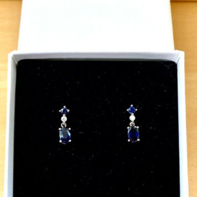 Boxed gift/sterling silver sapphire & cz stud earrings/sapphire earrings/sapphire studs/sapphire jewellery/sapphire jewelry/september birthstone/uk