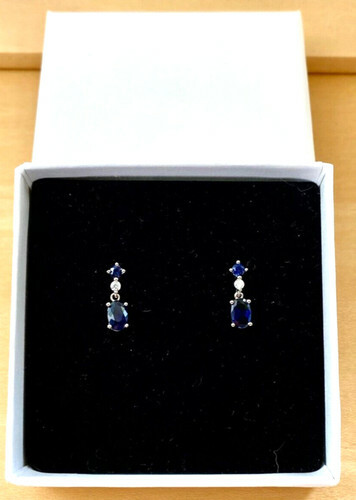 BOXED GIFT/Sterling Silver Sapphire & Cz Stud Earrings/Sapphire Earrings/Sapphire Studs/Sapphire Jewellery/Sapphire Jewelry/September Birthstone/UK
