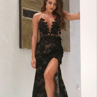 Sexy black mermaid lace prom dress formal dress，1156