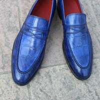 Crafted Leather Handmade Men Blue Crocodile Leather Moccasin Loafers Dress Shoes - Thumbnail 2