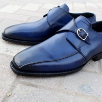 Crafted Leather Handmade Men Blue Leather Monk Strap Dress Shoes - Thumbnail 2