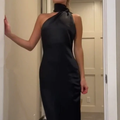 Elegant a line backless long black evening dress 