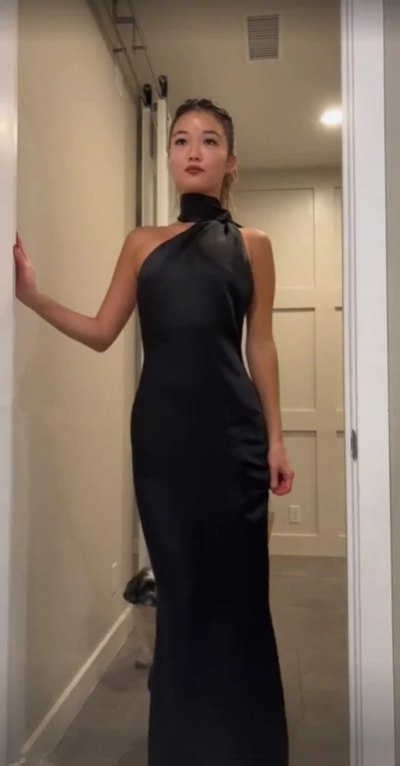 Elegant A Line Backless Long Black Evening Dress 