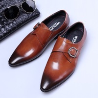 Pointed toe business shoes men's metal buckle shoes 3 colors - Thumbnail 1