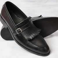 Crafted Leather Handmade Men Black Leather Fringes Monk Strap Dress Shoes - Thumbnail 1