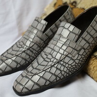 Crafted Leather Handmade Men Gray Crocodile/Alligator Leather Dress Shoes - Thumbnail 1