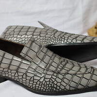 Crafted Leather Handmade Men Gray Crocodile/Alligator Leather Dress Shoes - Thumbnail 2