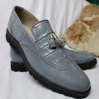 Crafted Leather Handmade Men Gray Crocodile Leather Loafers Dress Shoes - Thumbnail 1