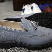 Crafted Leather Handmade Men Gray Crocodile Leather Loafers Dress Shoes - Thumbnail 2