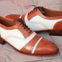 Crafted Leather Handmade Men Classic Brown White Leather Oxford Dress Shoes - Thumbnail 1