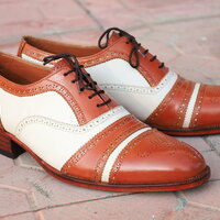 Crafted Leather Handmade Men Classic Brown White Leather Oxford Dress Shoes - Thumbnail 2