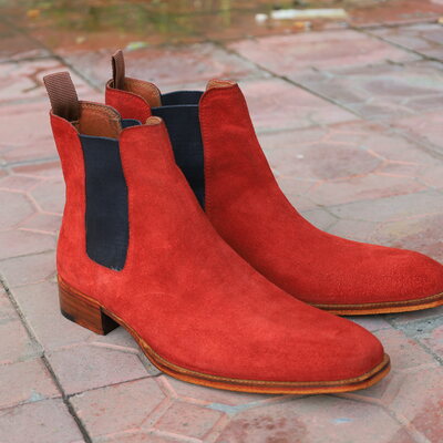 Crafted leather classic red suede leather chelsea boot