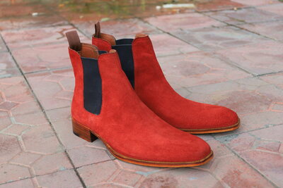 Crafted Leather Classic Red Suede Leather Chelsea Boot