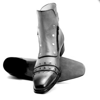 Crafted Leather Handmade Men Classic Gray Leather Jodhpur Boot with Zipper and Button - Thumbnail 2
