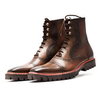 Crafted Leather Handmade Men Classic Brown Leather Norwegian Welted Dress Boot - Thumbnail 2