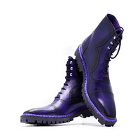 Crafted Leather Handmade Men Classic Blue Leather Norwegian Welted Ankle High Commando Boot - Thumbnail 1