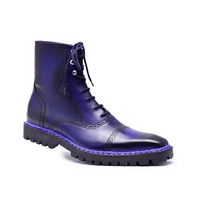 Crafted Leather Handmade Men Classic Blue Leather Norwegian Welted Ankle High Commando Boot - Thumbnail 2
