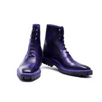 Crafted Leather Handmade Men Classic Blue Leather Norwegian Welted Ankle High Commando Boot - Thumbnail 5