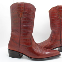Crafted Leather Handmade Men Brown Crocodile Belly Buckle Cowboy Boot - Thumbnail 1