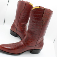 Crafted Leather Handmade Men Brown Crocodile Belly Buckle Cowboy Boot - Thumbnail 3