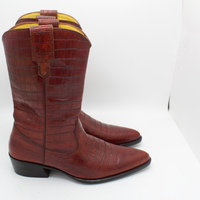 Crafted Leather Handmade Men Brown Crocodile Belly Buckle Cowboy Boot - Thumbnail 5