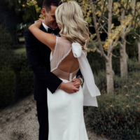 Sheath Square Neck Crepe Illusion Tulle Hollow Back Sleeveless Wedding Dresses  - Thumbnail 1