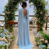 Charming A Line V Neck Light Blue Long Prom Dress - Thumbnail 1